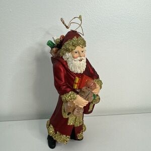 St. Nicholas Santa Large Figurine Red with Gold Glitter 7"